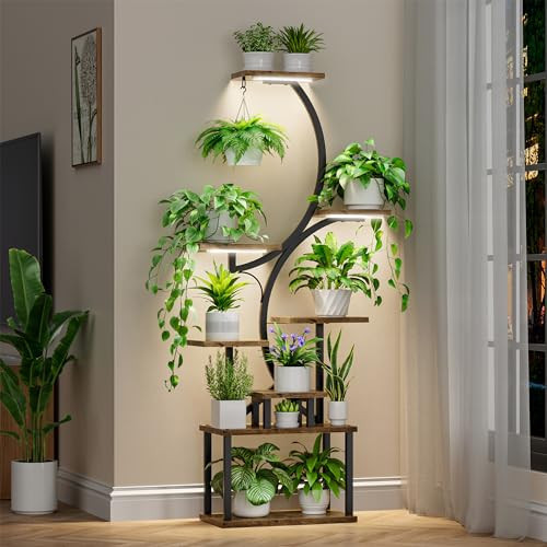 Plant Stand Indoor with Grow Lights - 8 Tiered Plant Shelf Indoor, 62" Corner Plant Stand for Indoor Plants Multiple, Metal Tall Plant Flower Holder, S-Shaped Plant Rack for Home, Patio(Patent Design) | Amazon (US)