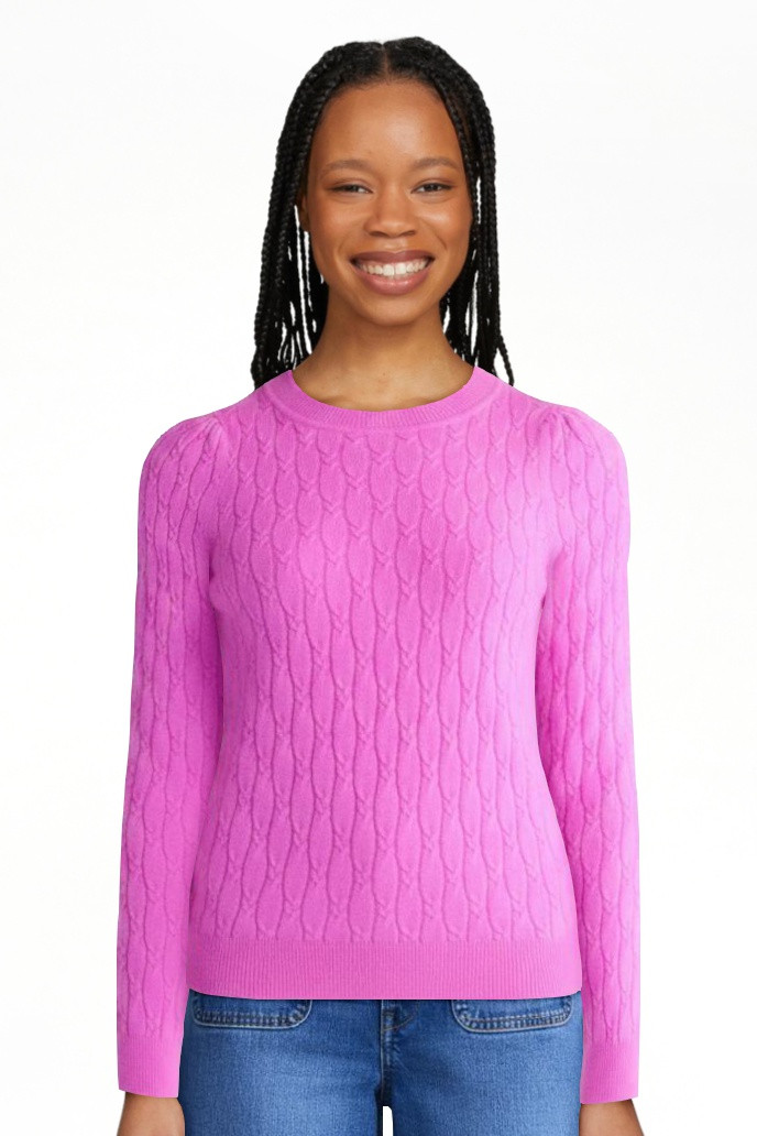 Free Assembly Women's and Women's Plus Cashmere Cable Knit Sweater with Puff Sleeves, Midweight, ... | Walmart (US)