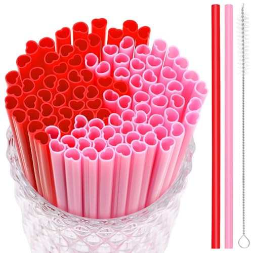 JANYUN 30 Pcs Pink Red Heart Shaped Straws, Reusable Valentines Plastic Drinking Straw for Valentines Day Party Favors Birthday Bridal Shower Wedding Supplies | Amazon (US)
