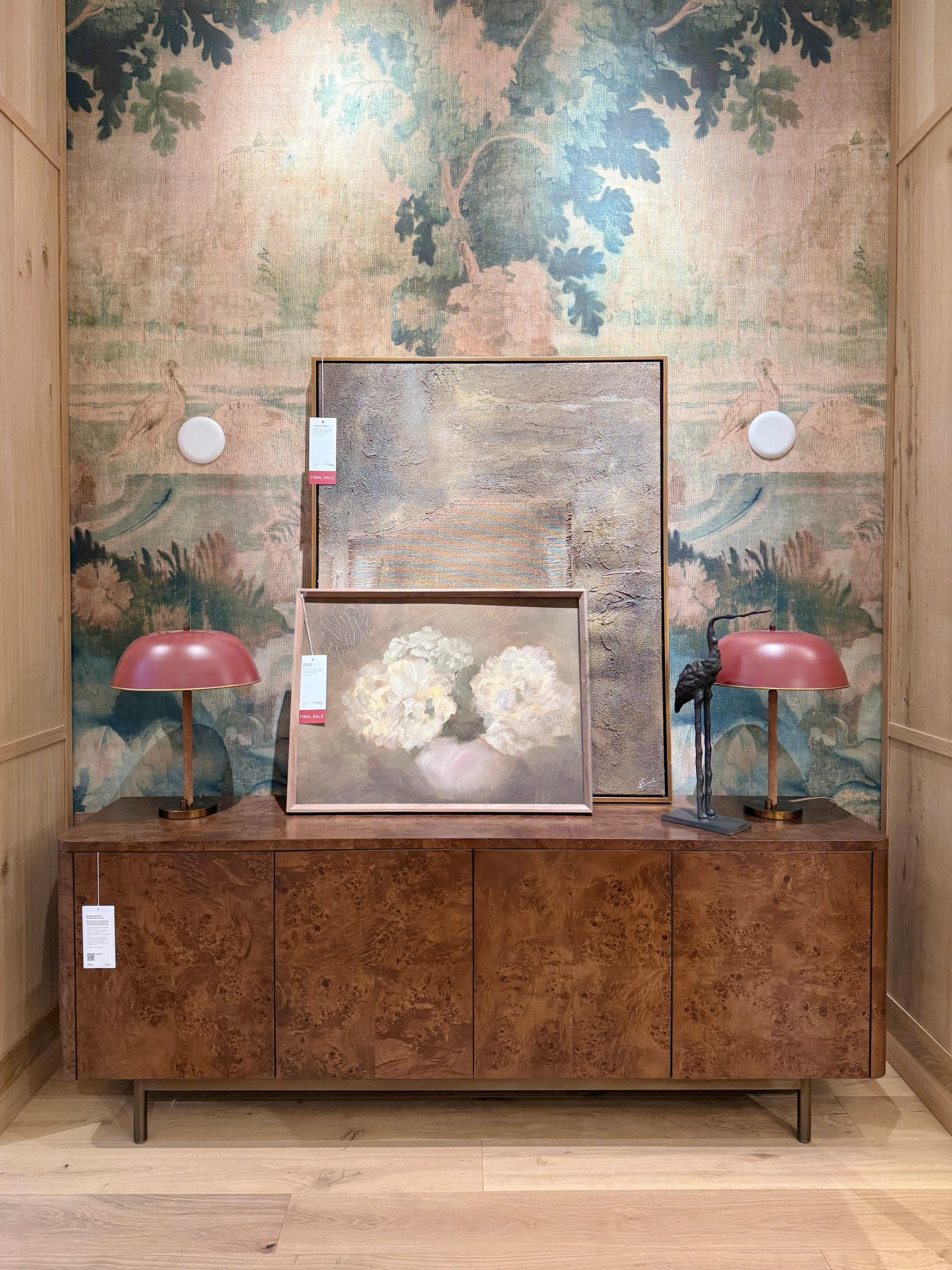 Moody interiors with a statement piece! 😍 The Mota 80” Dark Burl Wood Storage Media Console grounds the space with its rich mappa burl wood grain, full of beautiful natural swirls and organic pattern. 🤎 The clean-lined design with rounded corners keeps the look modern, while the warm wood tones and brass legs add a refined touch. ✨ A bold yet sophisticated console that brings a woodsy, modern vibe to the room. Linked the whole look here! 🍃#HomeDecor #MediaConsole
#ModernHome

#LTKSaleAlert #LTKHome