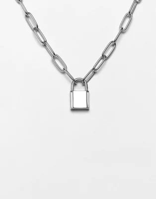 ASOS DESIGN necklace with hardware chain and padlock in silver | ASOS US