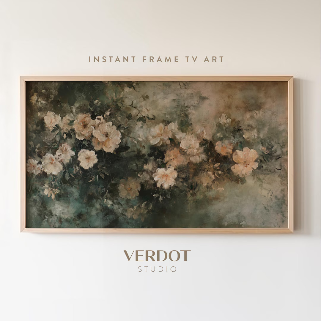 Soft Floral Frame TV Art, Vintage Flowers Tv Art, Moody Rustic Spring Painting, Earthy Botanical ... | Etsy (US)