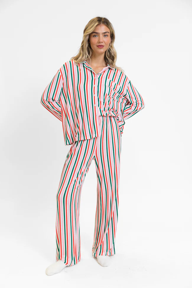 Sweet Dreams In Christmas Stripes Bamboo Pajama Set | Pink Lily
