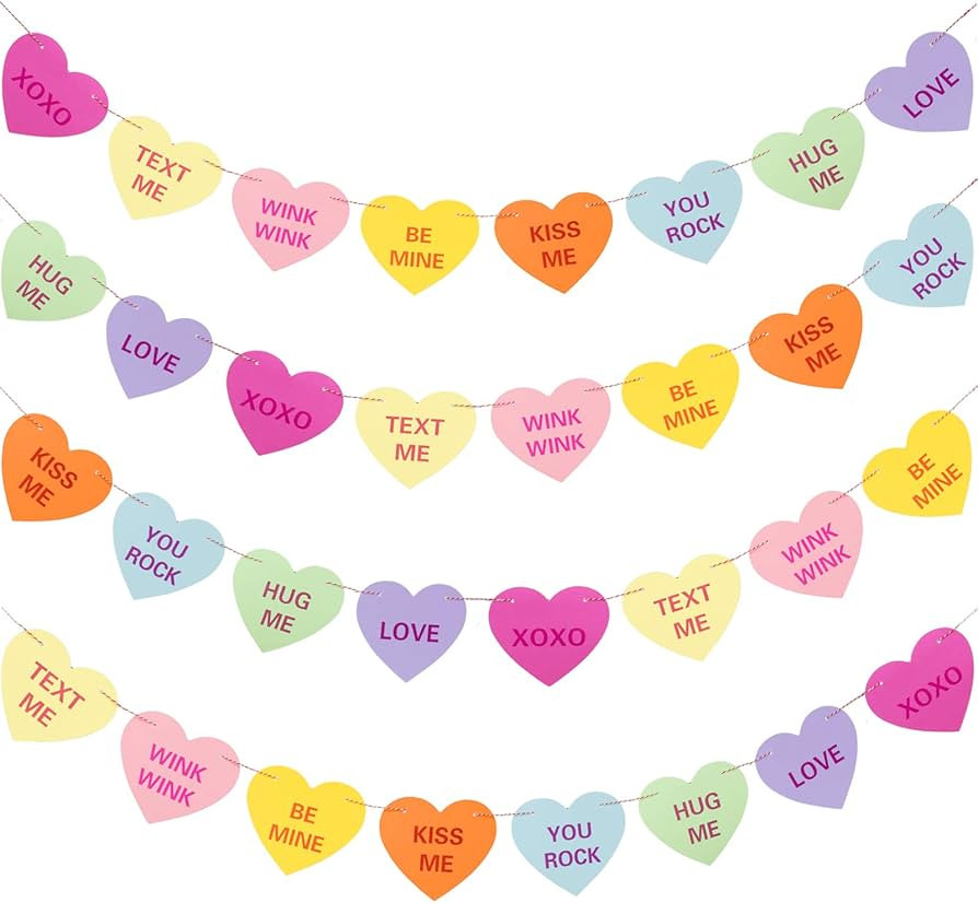 Whaline Valentines Day Heart Banner Garland with 32 Pcs Hearts, 32.8ft Candy Color Heart Garland,... | Amazon (US)