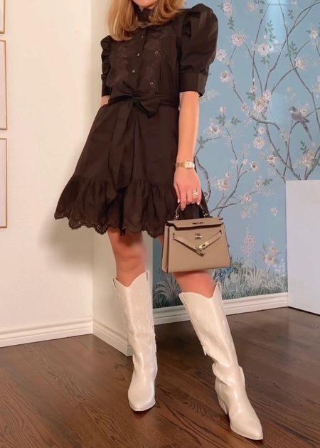This brown eyelet dress looks so expensive and has so much style. Darling with cowboy boots!

SIZING & DETAILS:

Dress // I’m 5’2”. Wearing a Petite Small. My non-petite size is an XS. 
Boots // Under $50! So cute in black too. I like to go up a half size in boots and am wearing a 7.5.

#LTKshoecrush #LTKSeasonal #LTKfindsunder50