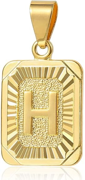 Initial Letter Pendant Necklace Mens Womens Capital Letter Yellow Gold Plated A Z Stainless Steel... | Amazon (US)