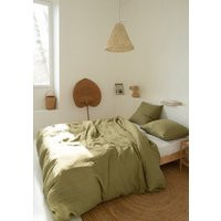 Moss Green Linen Duvet Cover, Washed Bedding, Comforter Cover Queen King California Sizes | Etsy (US)