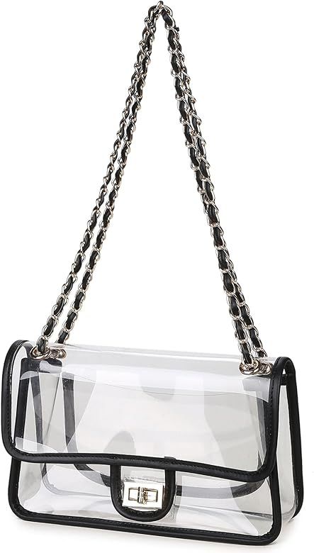 Womens PVC Clear Purse Handbags for Working NFL Stadium Approved Bag Turn Lock Chain Shoulder Bag | Amazon (US)