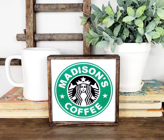 PERSONALIZED Starbucks sign, coffee bar decor, custom Starbucks sign, small wood sign, tiered tra... | Etsy (US)
