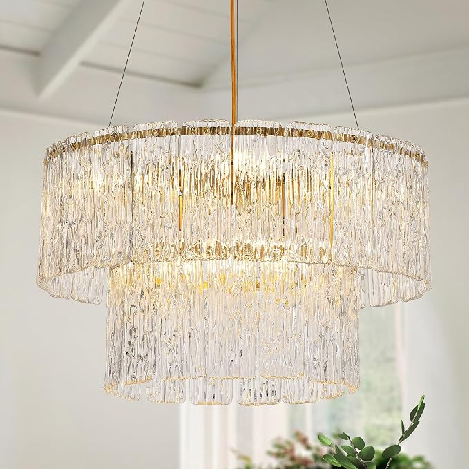 20" Gold Crystal Chandelier, 6-Light Glass Drum Light Fixture | Luxury Crystal Glass, Gold Frame,... | Amazon (US)