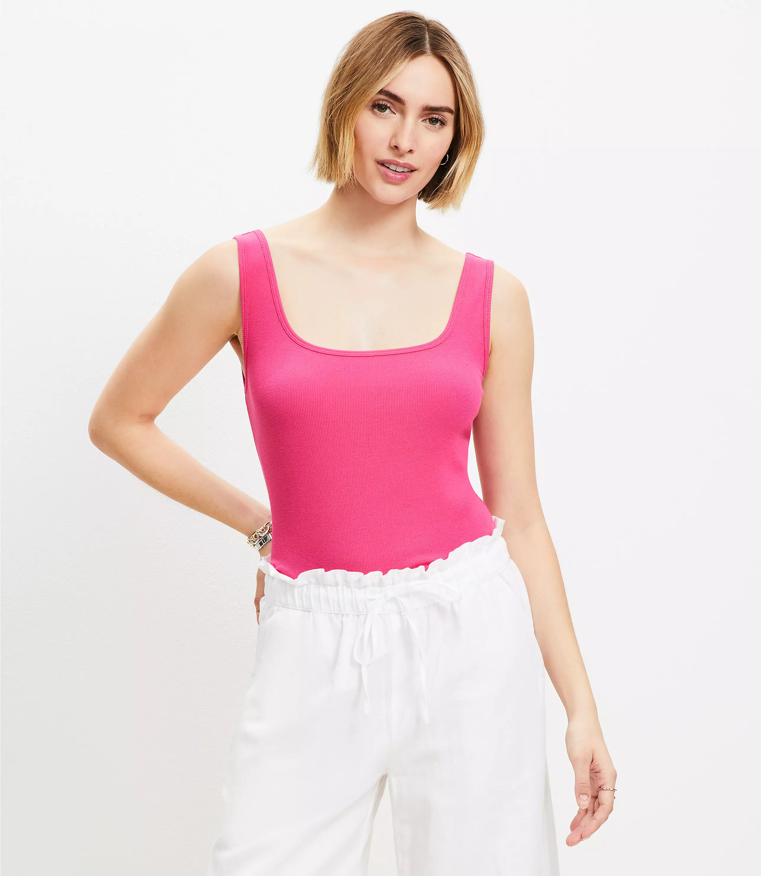 Perfect Ribbed Square Neck Tank Top | LOFT