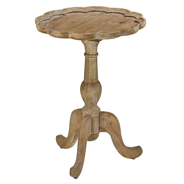 Scalloped Round Wood Side Table | Antique Farm House