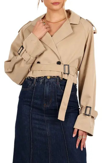 Petal & Pup Izzi Crop Trench Jacket in Tan at Nordstrom Rack, Size X-Large | Nordstrom Rack