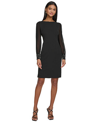 Women's Illusion-Sleeve Beaded-Cuff Dress | Macy's