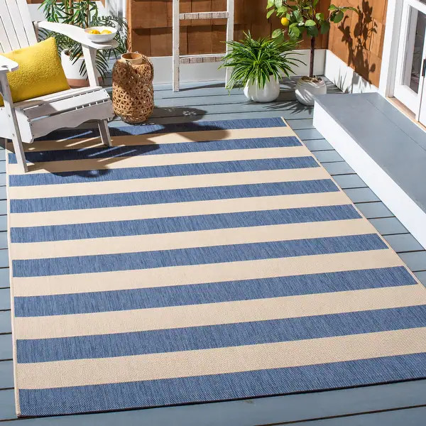 SAFAVIEH Courtyard Apolonija Indoor/ Outdoor Waterproof Backyard Patio Rug - 2'7" x 5' - Beige/Bl... | Bed Bath & Beyond
