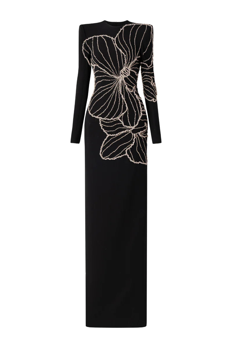 LONG SLEEVE ORCHID PATTERNED BODY-CON FULL DRESS | Tracy Studio | CULT MIA | CULT MIA UK LTD