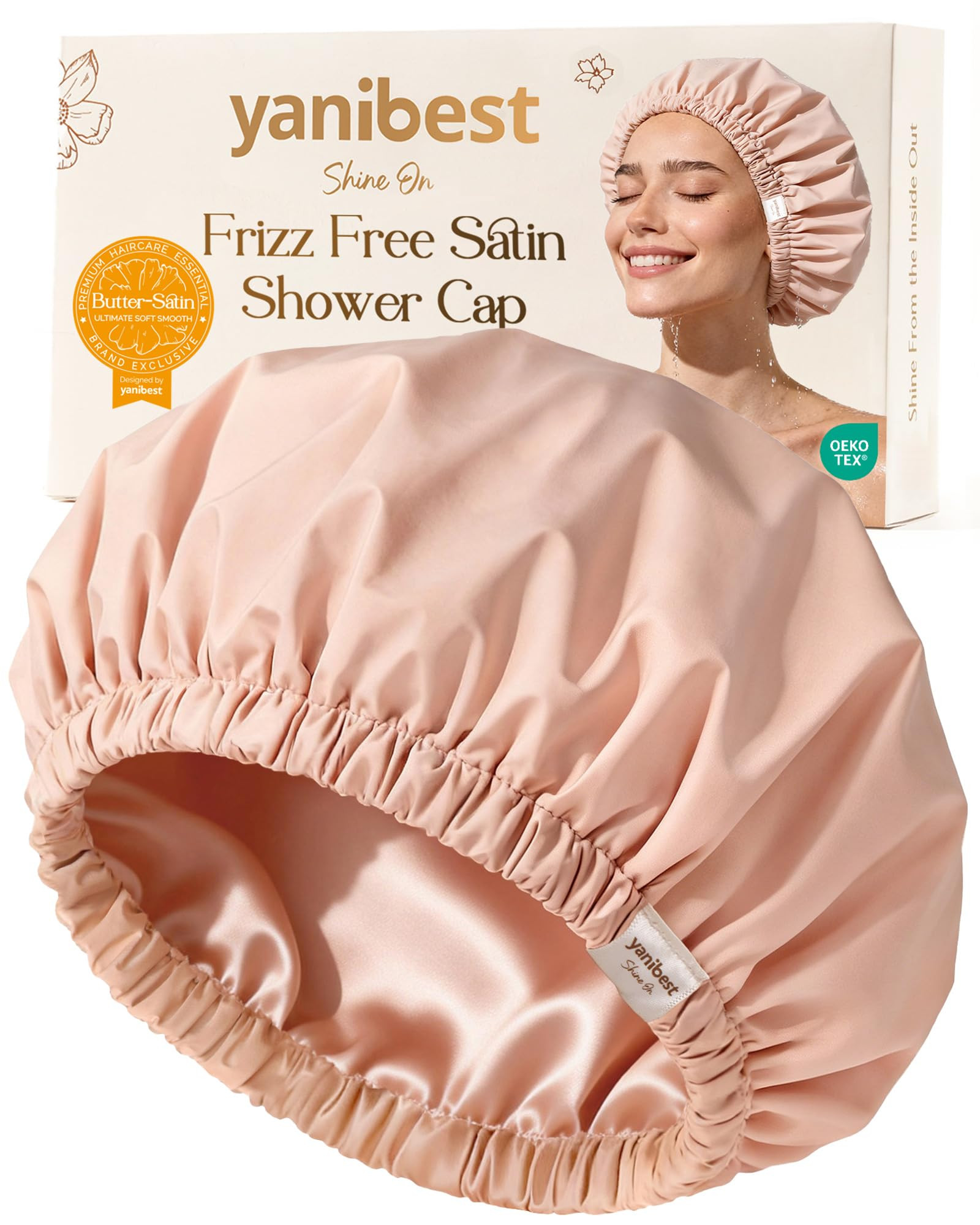 Yanibest Satin Lined Shower Cap for Women Reusable Waterproof, Frizz Free & Large Bath Cap with S... | Amazon (US)
