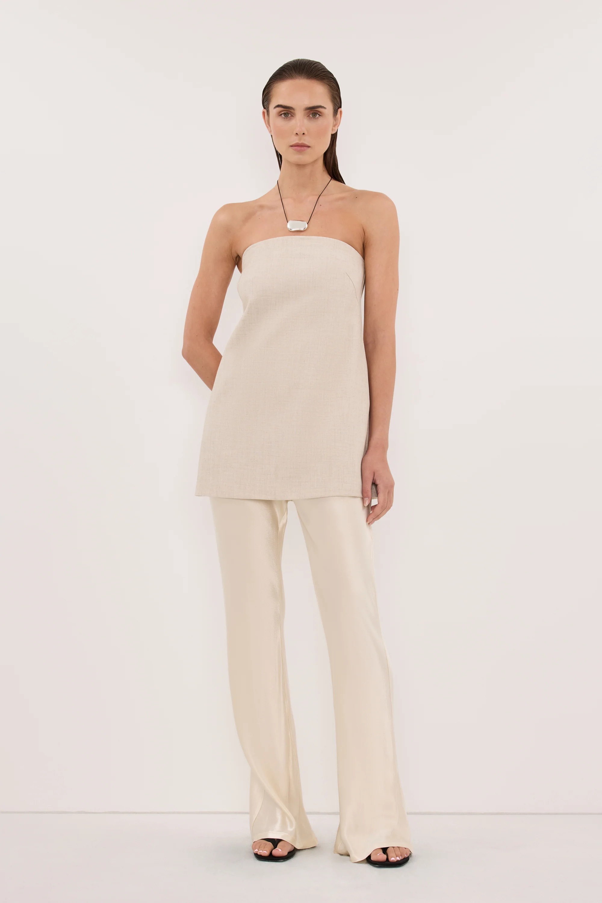 NIKKI CREAM SATIN BIAS PANT | DISSH