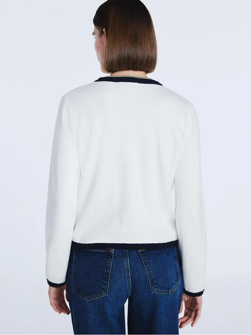 Free Assembly Women's Tipped Patch Pocket Cardigan Sweater, Lightweight, Sizes XS-XXL | Walmart (US)