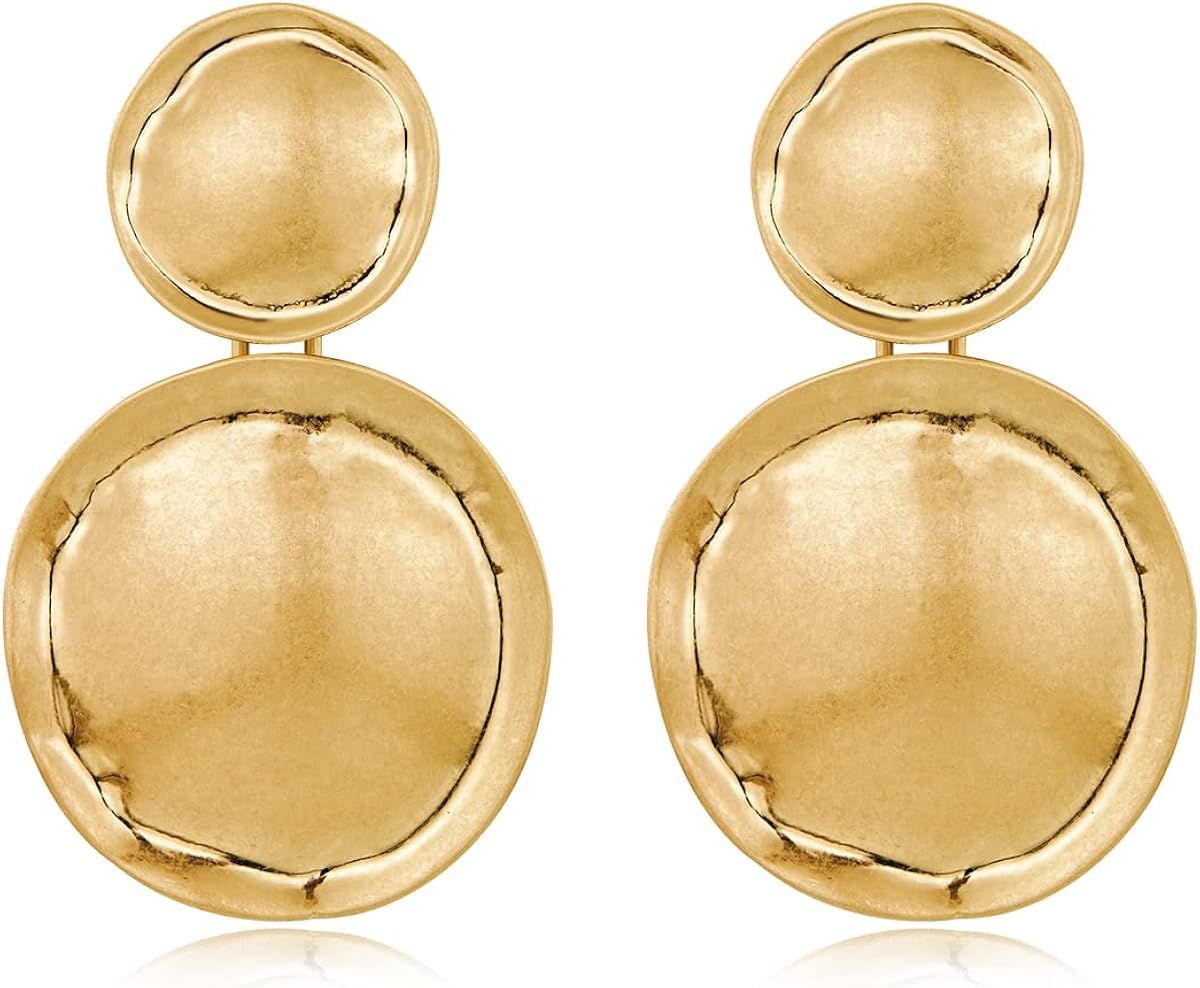 Round Disc Geometric Drop Earrings Vintage Gold Silver Dangle Earrings for Women | Amazon (US)