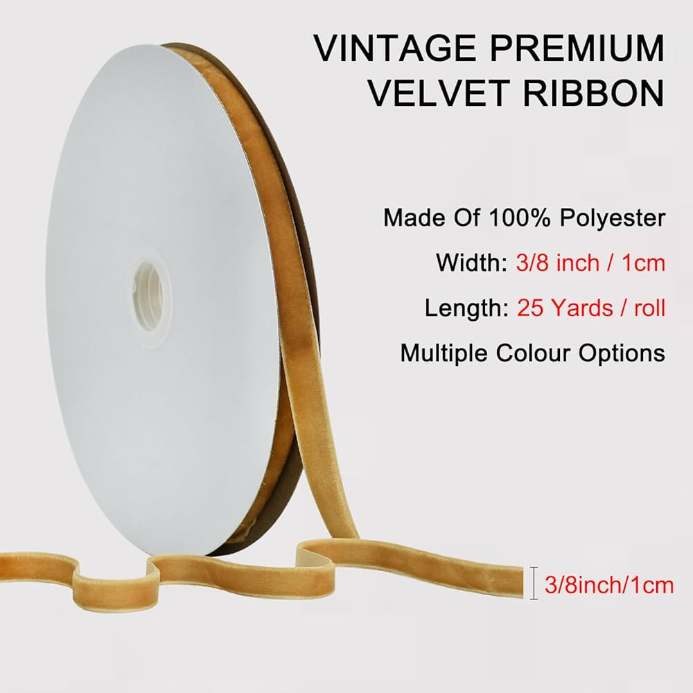 TONIFUL Khaki Gold Velvet Ribbon 3/8 Inch x 25yds, Vintage Velvet Ribbons, for Christmas Wreath D... | Amazon (US)