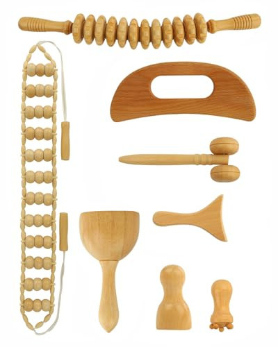 HAPPYER 8-in-1 Wood Therapy Massage Tools Kit – Wooden Body Sculpting Roller Set for Lymphatic Drainage, Maderoterapia Gua Sha Massage Tools for Stomach, Abdomen Contouring & Muscle Relief | Amazon (US)
