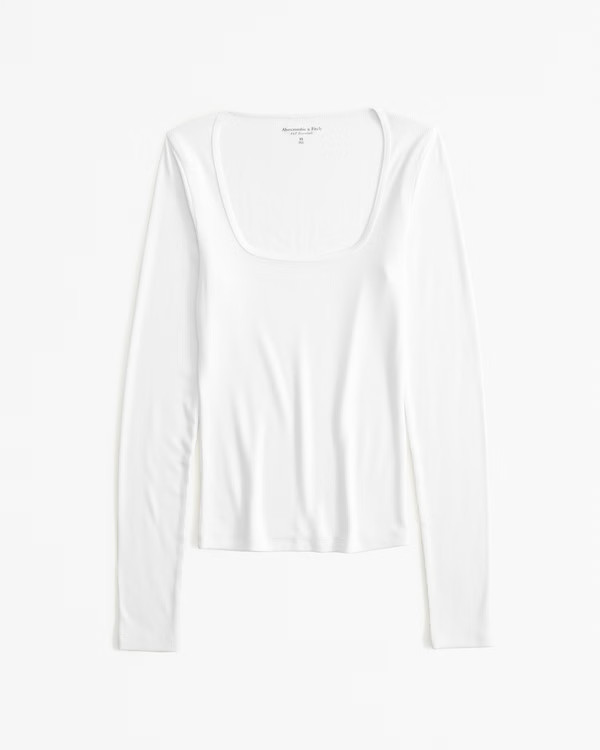 Women's Long-Sleeve Featherweight Rib Tuckable Squareneck Top | Women's Up To 40% Off Select Styl... | Abercrombie & Fitch (US)