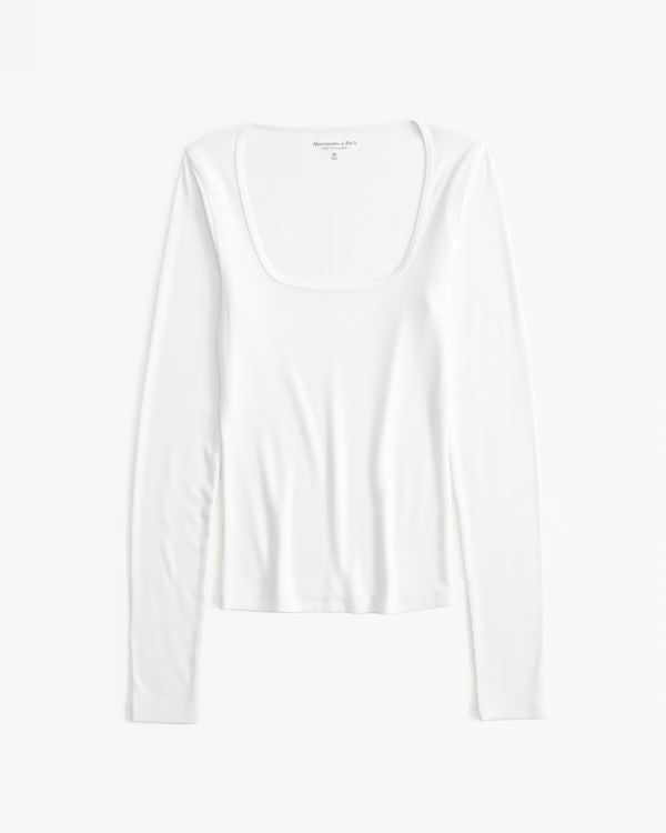 Women's Long-Sleeve Featherweight Rib Tuckable Squareneck Top | Women's Up To 40% Off Select Styl... | Abercrombie & Fitch (US)