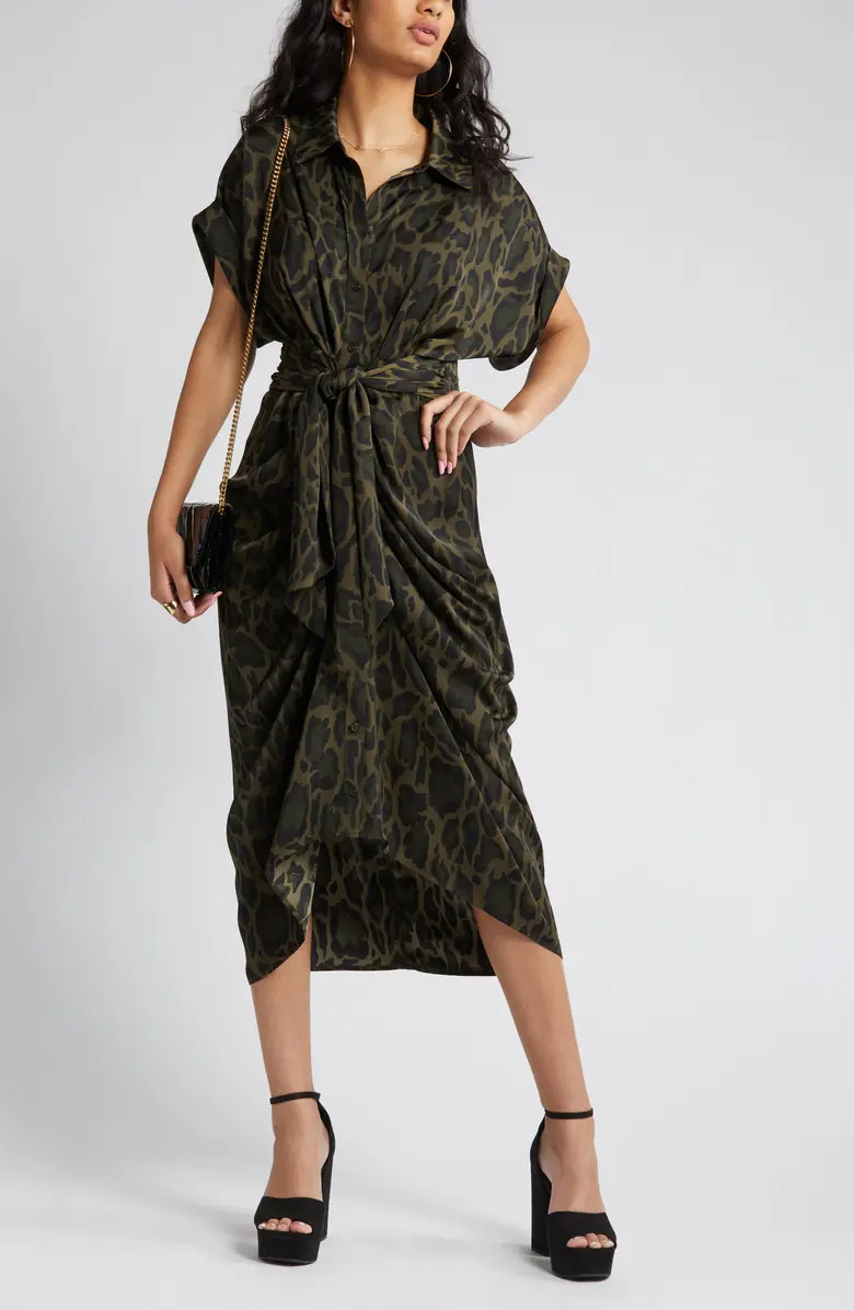Tori Leopard Print Tie Waist Shirtdress | Nordstrom