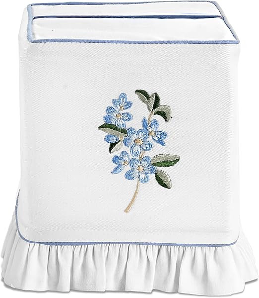 Ridhi Embroidered Blue Floral Premium 400 TC White Cotton Tissue Box Cover with Velcro Closure So... | Amazon (US)