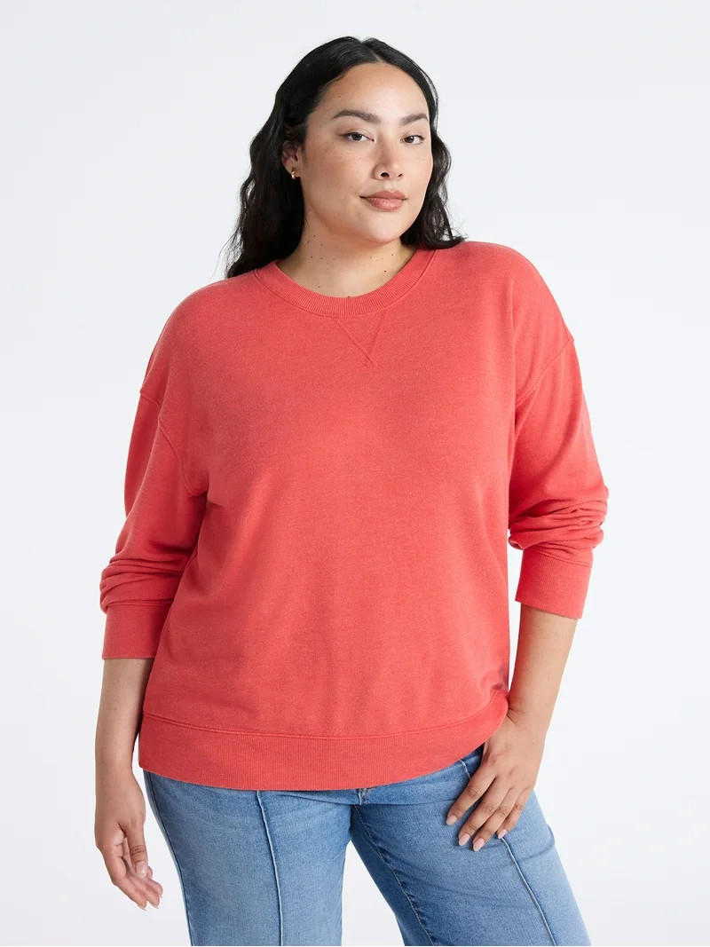 Time and Tru Women's and Women's Plus Crewneck Sweatshirt with Long Sleeves, Sizes XS-4X | Walmart (US)