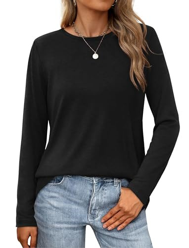 XIEERDUO Long Sleeve Shirts for Women Basic Black Tops Classic Vacation Outfits Soft S | Amazon (US)