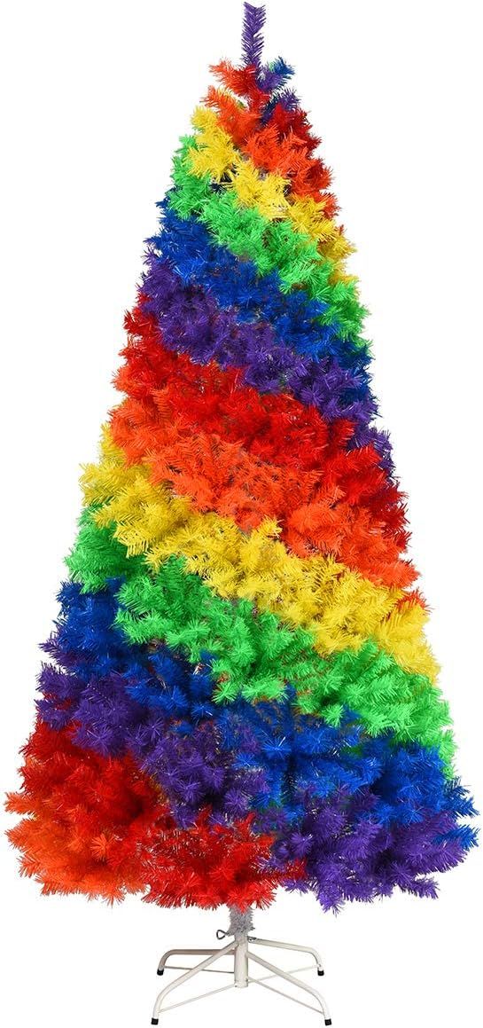 Goplus 7FT Colorful Rainbow Full Fir Christmas Tree, 1213 Branch Tips, Artificial Hinged Christma... | Amazon (US)