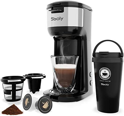 Sboly Single Serve Coffee Maker Machine with Thermal Mug, Compatible with K Cup Pod and Ground Co... | Amazon (US)