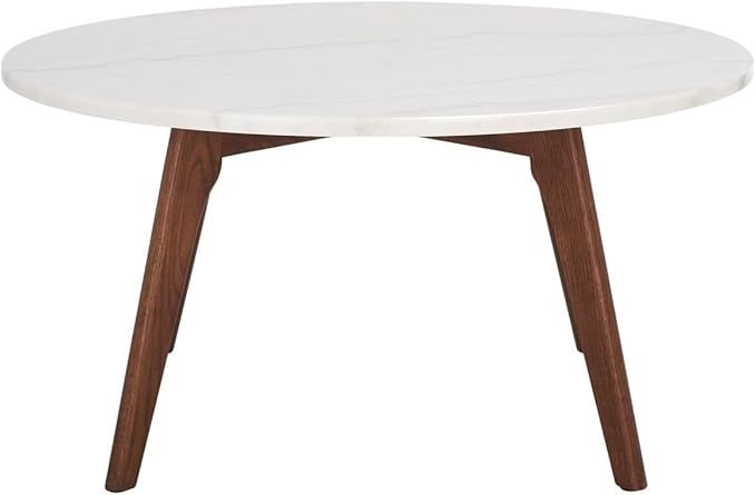 SAFAVIEH Home Collection Syrio Marble/Walnut Brown Round Coffee Table COF8100A | Amazon (US)