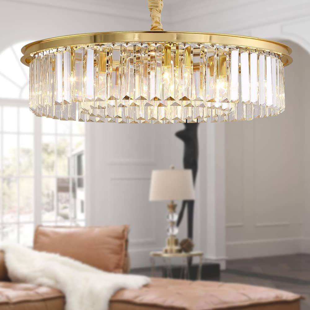 Gold Crystal Chandeliers Modern Contemporary Ceiling Lights Fixtures 33 inch Diameter Polished Go... | Amazon (US)