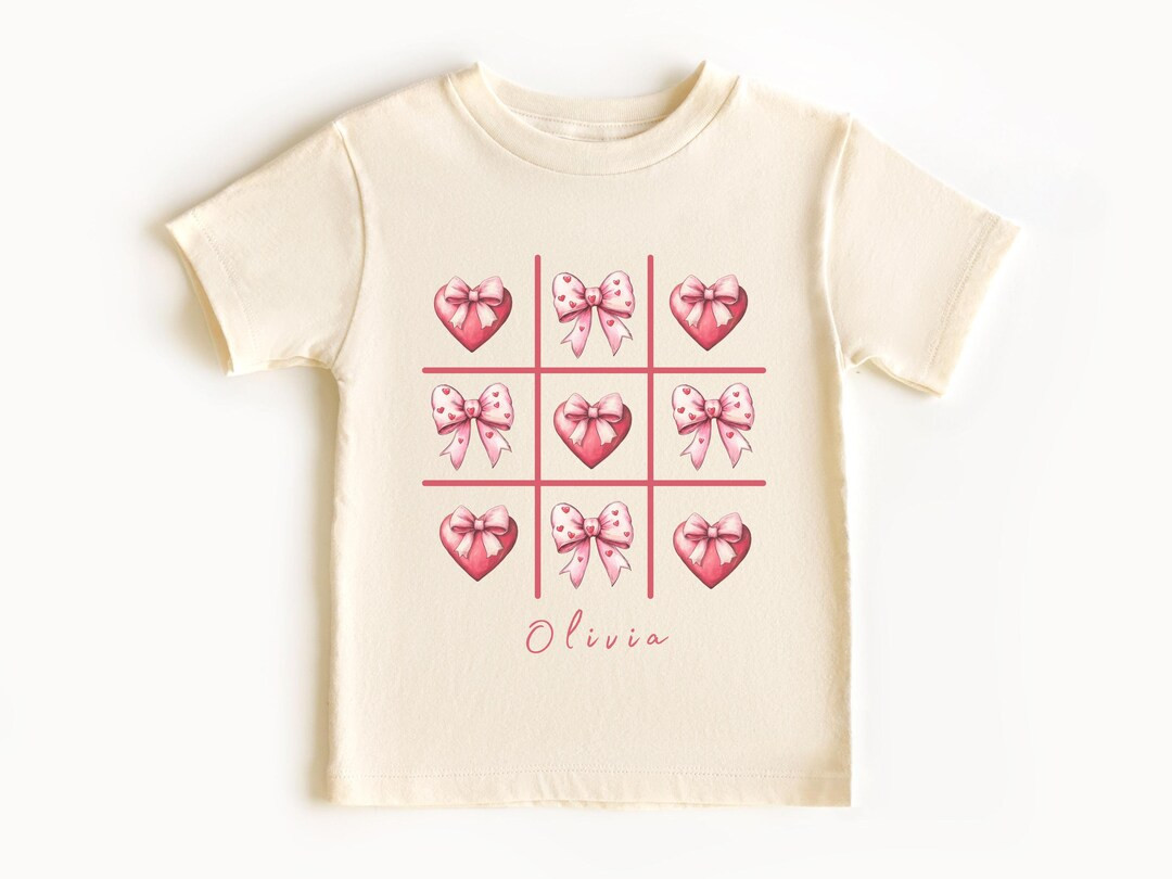Kids Personalized Coquette Valentines Shirt, Tic Tac Toe, Personalized Valentines for Kids Ages 2... | Etsy (US)
