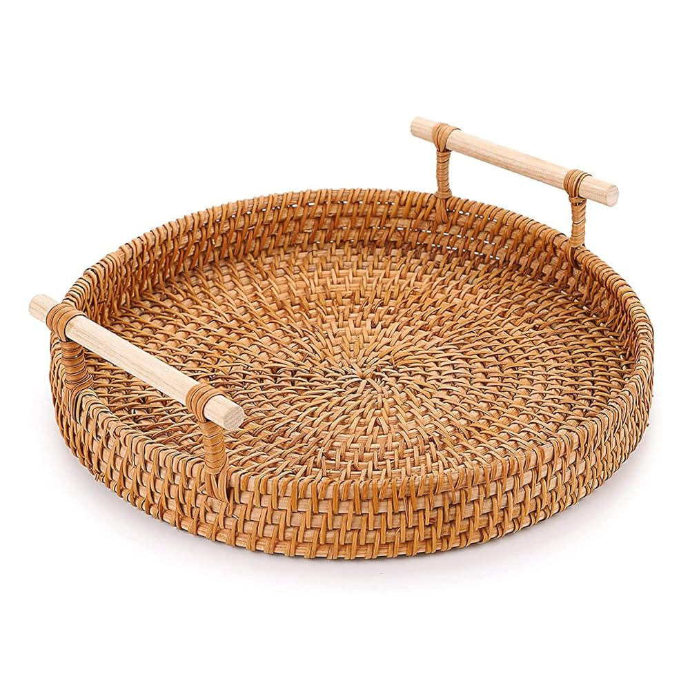 Rattan Tray 8.7-Inch Round Serving Tray Decorative Trays for Coffee Table Decorative Tray | Woven... | Amazon (US)
