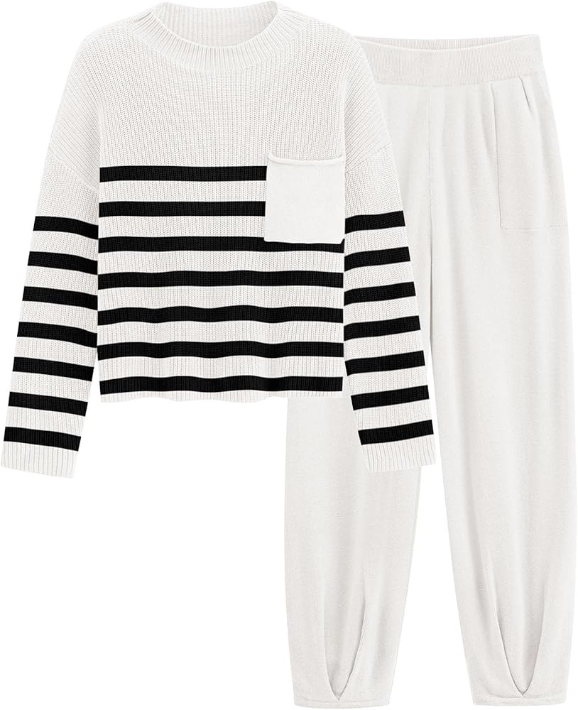 PRETTYGARDEN Two Piece Sets for Women 2025 Pullover Sweater High Waisted Sweatpants Tracksuit Lou... | Amazon (US)