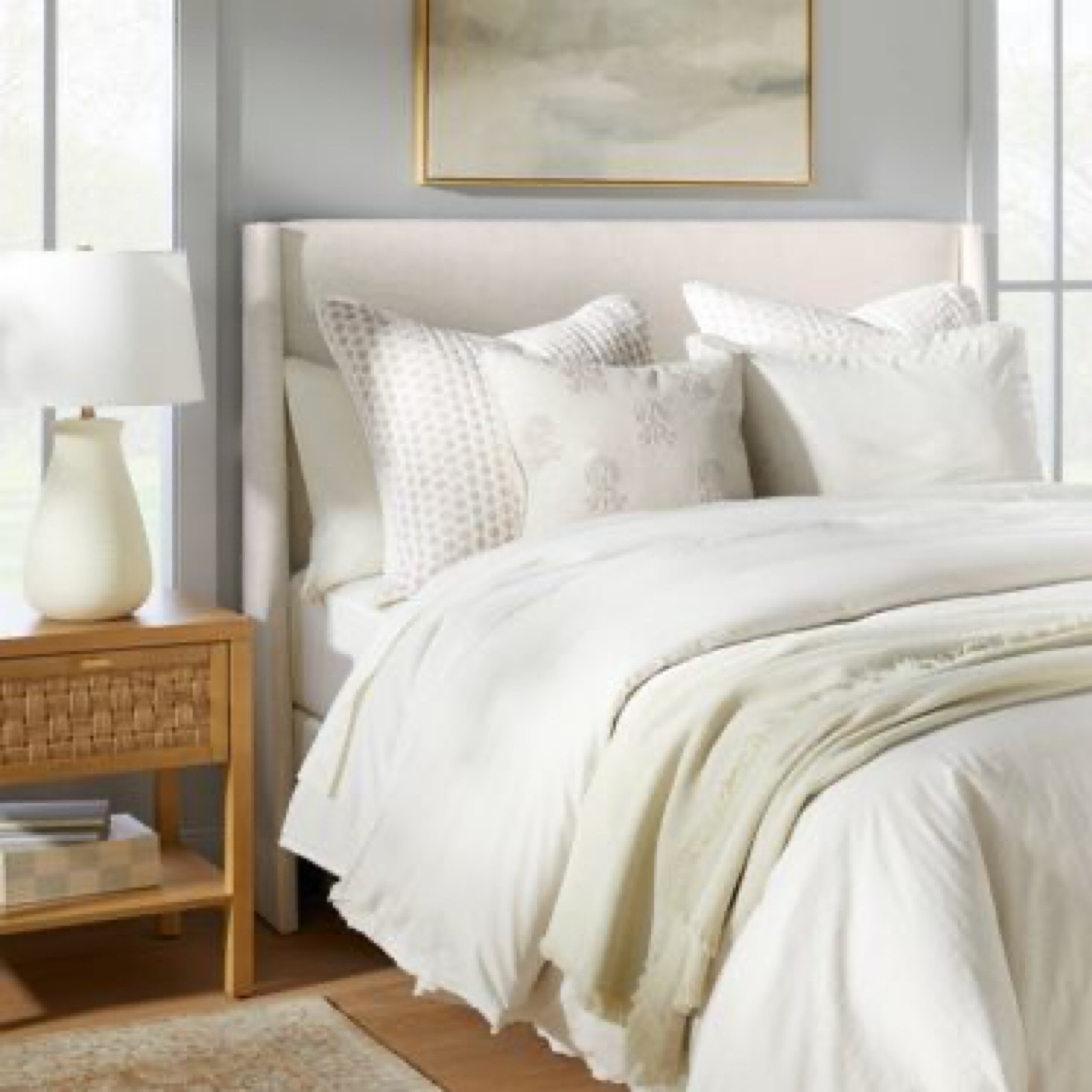 Headboard bedroom decor natural linen bed grandmillennial preppy home decor bedding nightstand bedside table lamp 

#LTKsalealert #LTKhome #LTKfamily