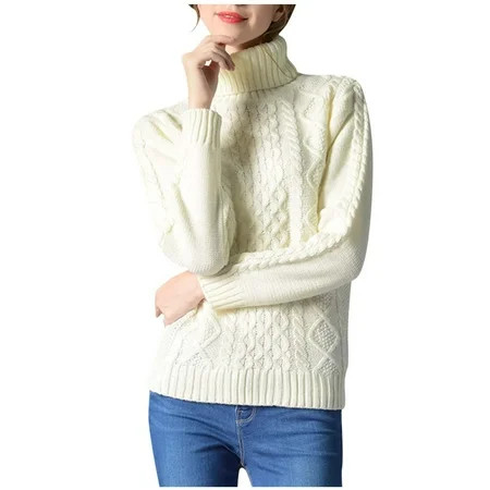 BYOIMUD Cable Knitting Tops Trendy Clothing Solid Color Sweater Turtle Neck Sweatshirts Gifts for Wo | Walmart (US)