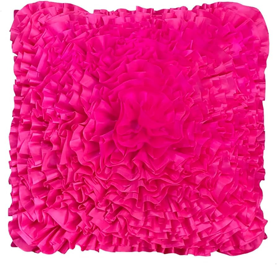 Bella's Giftshop Pink Ruffle Decorative Throw Pillow Covers 18x18 Inch for Bed Sofa Couch, Handma... | Amazon (US)