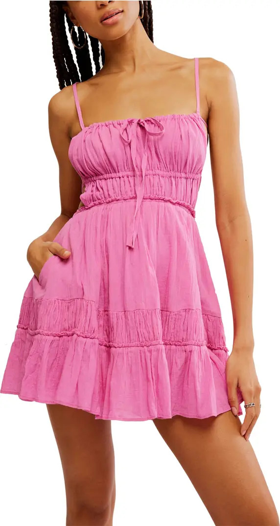 Taking Sides Shirred Tiered Cotton Minidress | Nordstrom