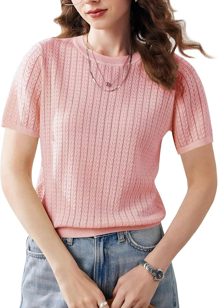Wowcarbazole Womens Summer Tops Short Sleeve Casual Crew Neck Fashion T Shirts Knit Pullover Swea... | Amazon (US)