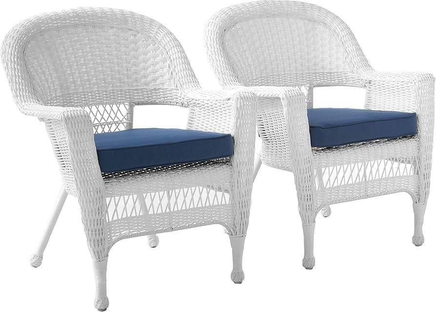 Jeco Wicker Chair with Blue Cushion, Set of 2, White/W00206- | Amazon (US)