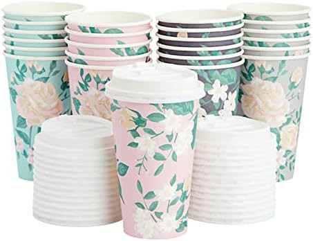 Amazon.com: Juvale Floral Paper Coffee Cups with Lids - Disposable Eco-Friendly Paper Cups with L... | Amazon (US)