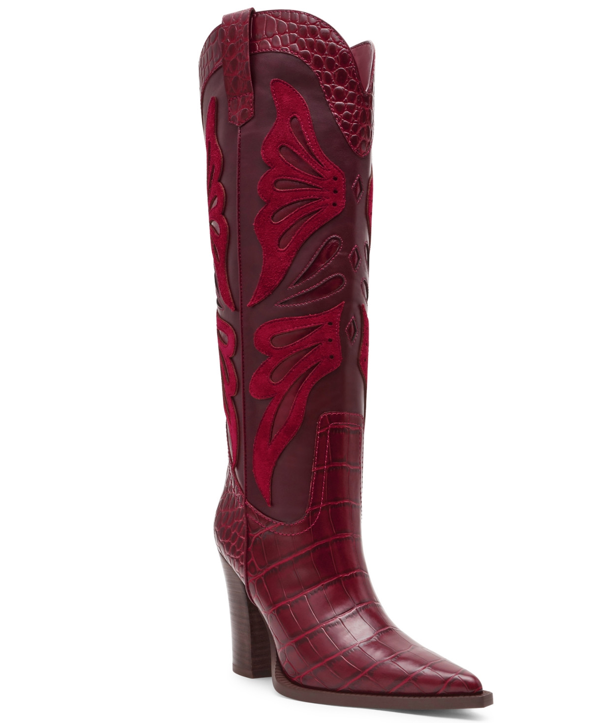Steve Madden Women's Kaz Knee-High High-Heel Western Cowboy Boots - Burgundy Multi | Macy's