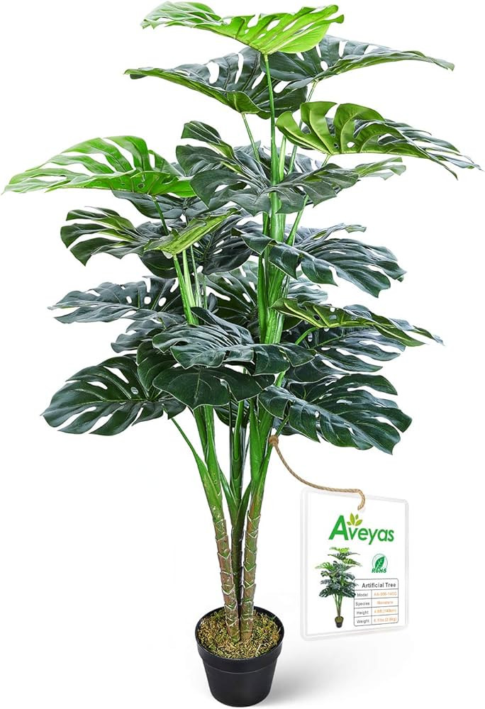Aveyas 4.5ft Artificial Monstera Deliciosa Adansonii Tree in Plastic Nursery Pot, Fake Tropical S... | Amazon (US)