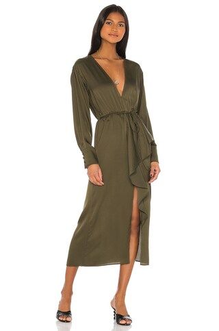 L'Academie The Tracee Midi Dress in Olive Green from Revolve.com | Revolve Clothing (Global)