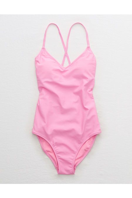 Aerie Strappy Back One Piece Swimsuit Women's Pink M | American Eagle Outfitters (US & CA)
